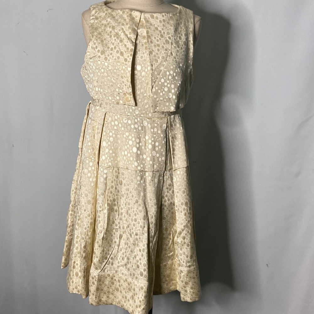 Tulle Beige Polka Dot Sleeveless Dress Medium